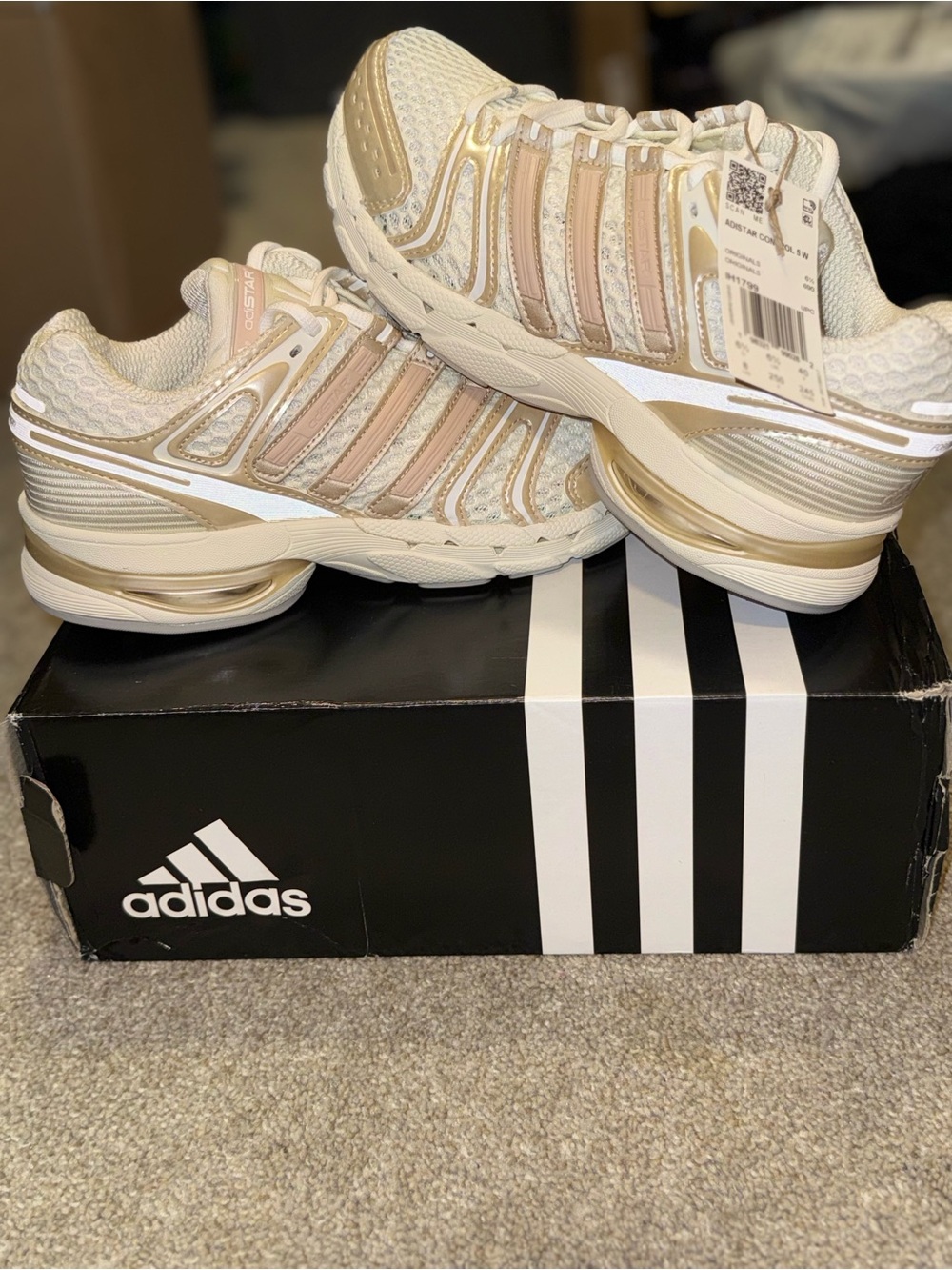 Adidas Adistar Women’s Cream Sneakers with Metallic Rose Accents